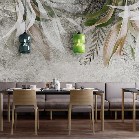 Image of Hand-Painted Abstract Plant Leaves Wallpaper Mural, Custom Sizes Available Wall Murals Maughon's