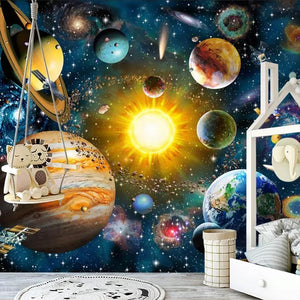 Hand Painted Cartoon Universe Wallpaper Mural, Custom Sizes Available Household-Wallpaper Maughon's 