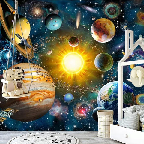 Image of Hand Painted Cartoon Universe Wallpaper Mural, Custom Sizes Available Household-Wallpaper Maughon's