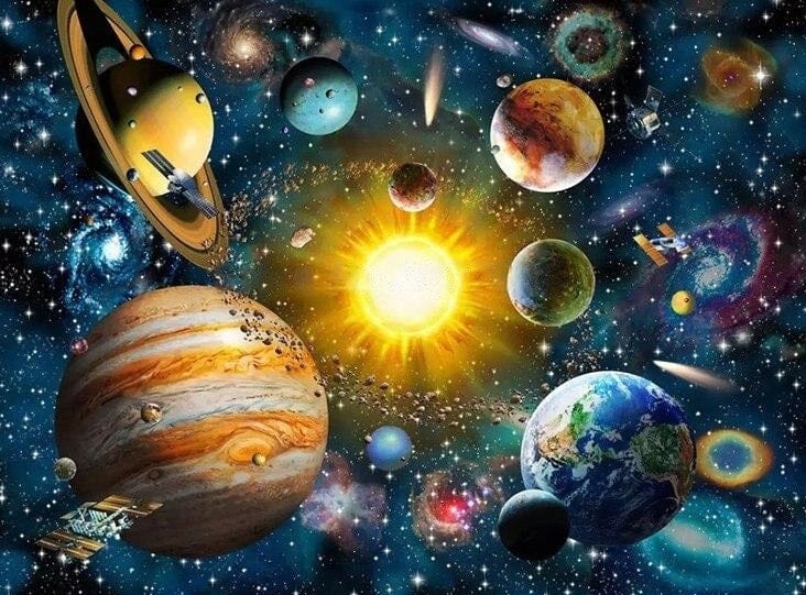 Hand Painted Cartoon Universe Wallpaper Mural, Custom Sizes Available Wall Murals Maughon's