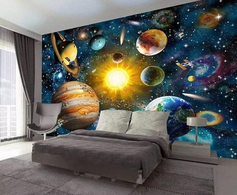 Image of Hand Painted Cartoon Universe Wallpaper Mural, Custom Sizes Available Wall Murals Maughon's