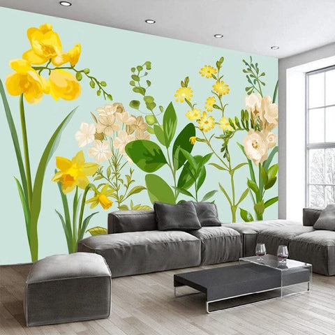 Image of Hand-Painted Floral Botanicals Wallpaper Mural, Custom Sizes AvaIlable Wall Murals Maughon's