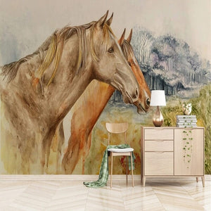 Hand-Painted Horses Wallpaper Mural, Custom Sizes Available