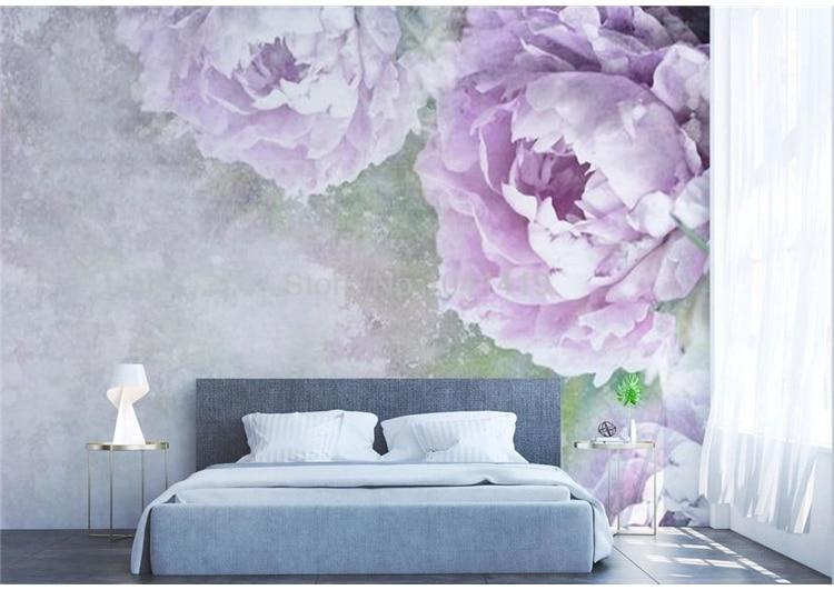 Hand Painted Lavender Peonies Wallpaper Mural, Custom Sizes Available Wall Murals Maughon's