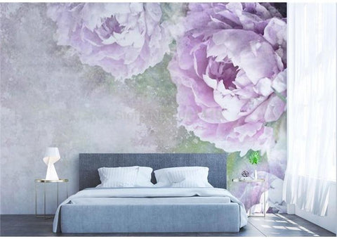 Image of Hand Painted Lavender Peonies Wallpaper Mural, Custom Sizes Available Wall Murals Maughon's