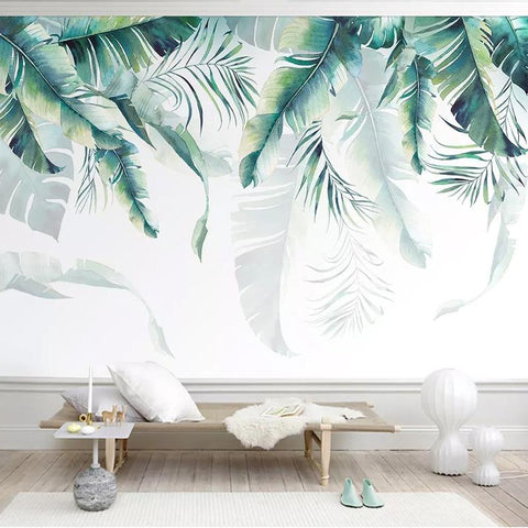 Image of Hand-Painted Palm Leaves Wallpaper Mural, Custom Sizes Available Household-Wallpaper Maughon's