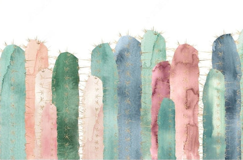 Image of Hand Painted Pastel Cactus Wallpaper Mural, Custom Sizes Available Maughon's