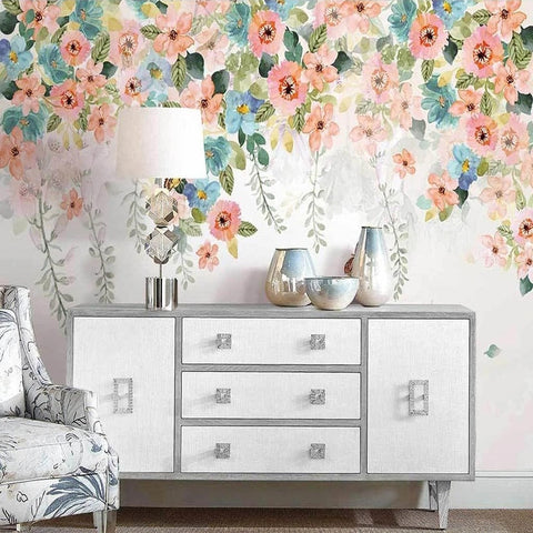 Image of Hand Painted Pastel Floral Swag Wallpaper Mural, Custom Sizes Available Wall Murals Maughon's
