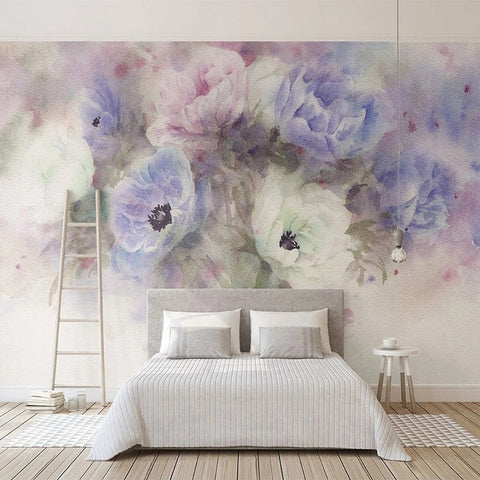 Image of Hand Painted Pastel Floral Wallpaper Mural, Custom Sizes Available Wall Murals Maughon's