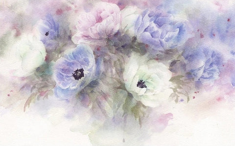 Image of Hand Painted Pastel Floral Wallpaper Mural, Custom Sizes Available Wall Murals Maughon's