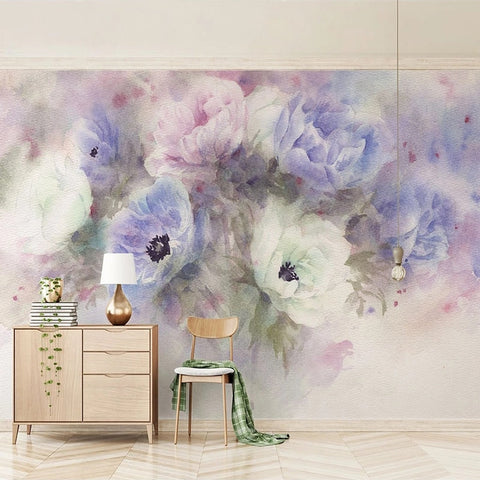 Image of Hand Painted Pastel Floral Wallpaper Mural, Custom Sizes Available Wall Murals Maughon's Waterproof Canvas