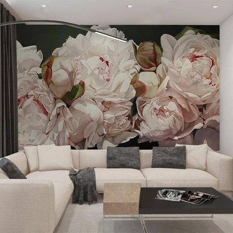 Image of Hand-Painted Peonies Wallpaper Mural, Custom Sizes Available Household-Wallpaper Maughon's