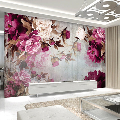 Image of Hand Painted Peonies Wallpaper Mural, Custom Sizes Available Maughon's