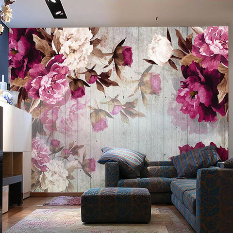 Image of Hand Painted Peonies Wallpaper Mural, Custom Sizes Available Maughon's