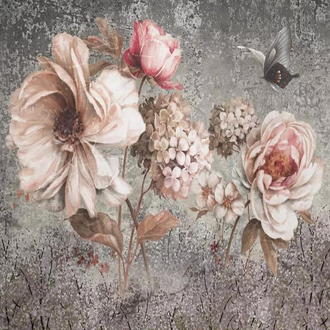 Image of Hand-Painted Pink Flowers Wallpaper Mural, Custom Sizes Available Household-Wallpaper Maughon's