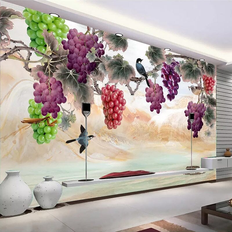 Hand Painted Purple and Red Grapes Wallpaper Mural, Custom Sizes Available Wall Murals Maughon's Waterproof Canvas