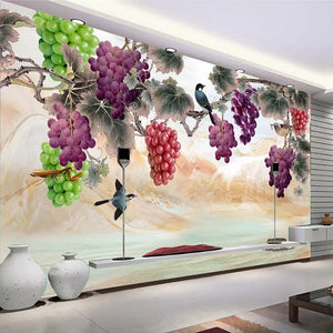 Hand Painted Purple and Red Grapes Wallpaper Mural, Custom Sizes Available Wall Murals Maughon's Waterproof Canvas 