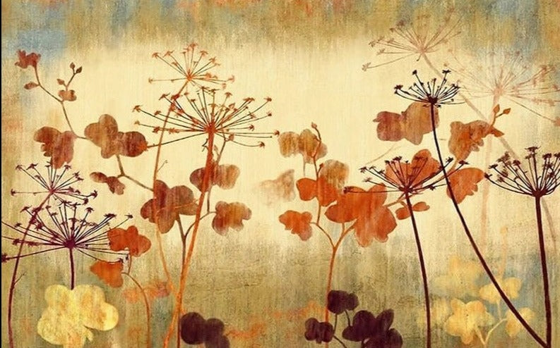 Hand Painted Retro Orange Flowers Wallpaper Mural, Custom Sizes Available Wall Murals Maughon's