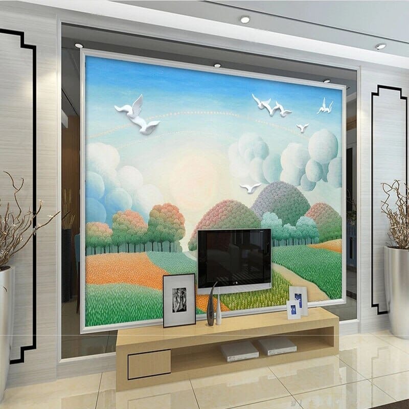 Hand-painted Simplistic Landscape Wallpaper Mural, Custom Sizes Available Wall Murals Maughon's