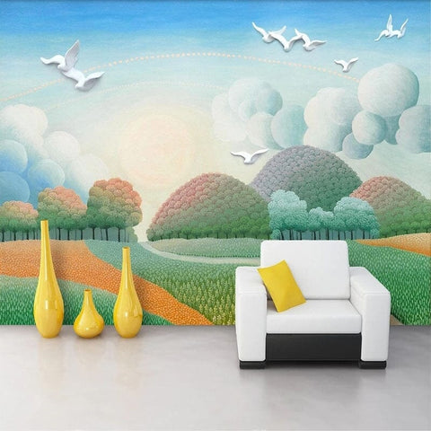 Image of Hand-painted Simplistic Landscape Wallpaper Mural, Custom Sizes Available Wall Murals Maughon's