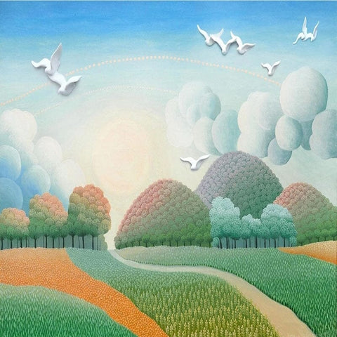 Image of Hand-painted Simplistic Landscape Wallpaper Mural, Custom Sizes Available Wall Murals Maughon's