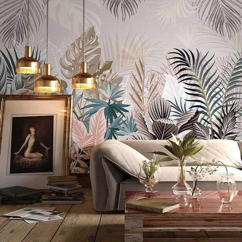 Image of Hand Painted Tropical Rainforest Plants Wallpaper Mural, Custom Sizes Available Maughon's