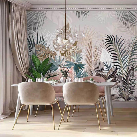 Image of Hand Painted Tropical Rainforest Plants Wallpaper Mural, Custom Sizes Available Maughon's