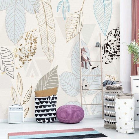 Image of Hand-Painted Watercolor Leaf Wallpaper Mural, Custom Sizes Available Wall Murals Maughon's