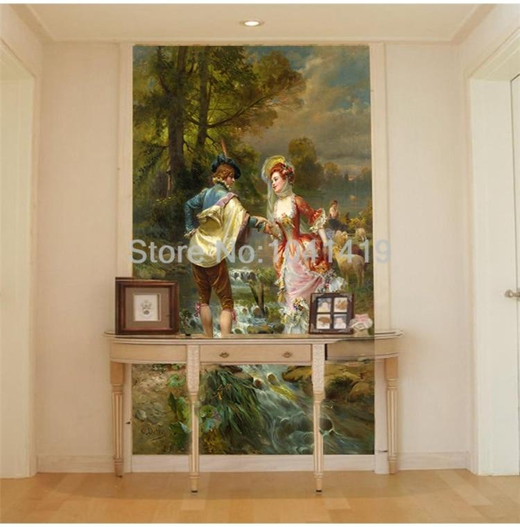 Helping Lady to Cross a Stream Painting Wallpaper Mural, Custom Sizes Available Wall Murals Maughon's