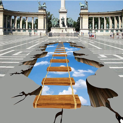 Image of Hole In The Floor With Bridge Floor Mural, Custom Sizes Available Floor Murals Maughon's