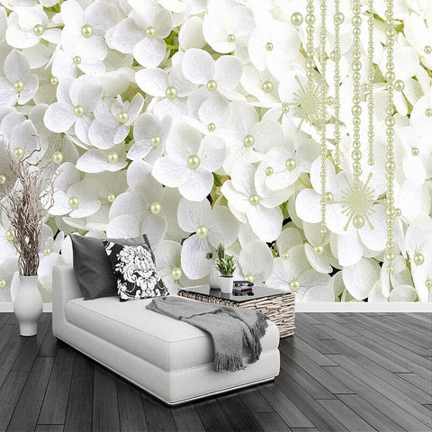 Image of Hydrangea and Pearl Wallpaper Mural, Custom Sizes Available Wall Murals Maughon's Waterproof Canvas
