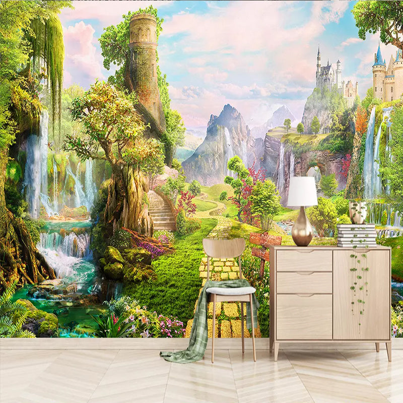 Idyllic Landscape of Waterfalls and Mountains Wallpaper Mural, Custom Sizes Available Wall Murals Maughon's