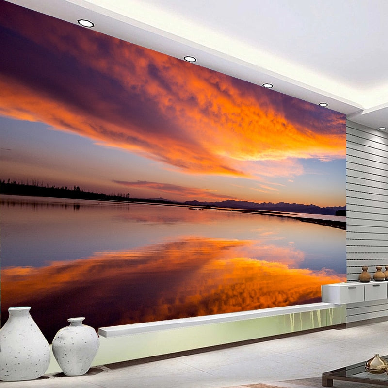 Incredible Sunset Reflection Over Water Wallpaper Mural, Custom Sizes Available Wall Murals Maughon's Waterproof Canvas