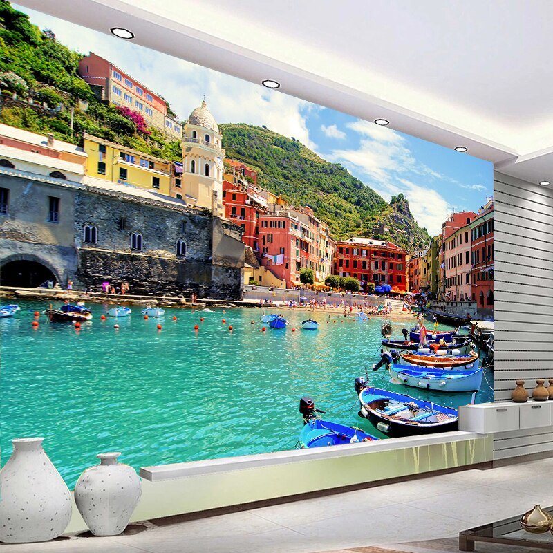 Incredible Waterside Village Wallpaper Mural, Custom Sizes Available Wall Murals Maughon's Waterproof Canvas