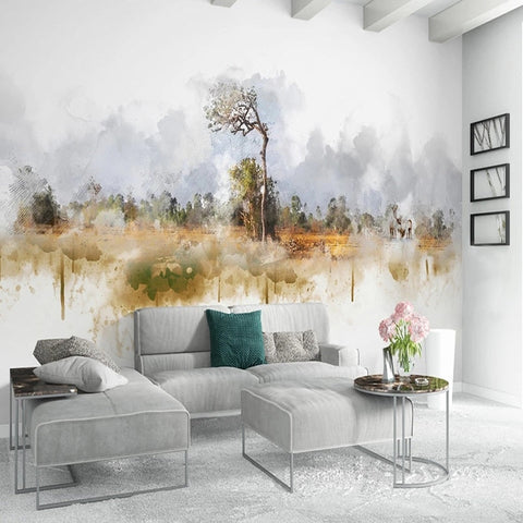 Image of Ink Landscape Painting Wallpaper Mural, Custom Sizes Available Wall Murals Maughon's