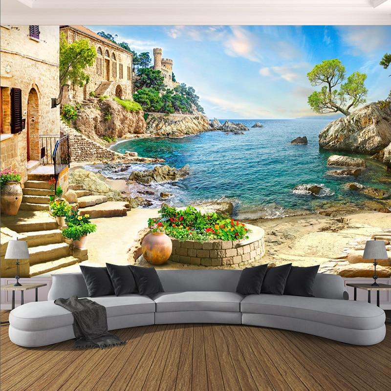 Italian Seaside Vista Wallpaper Mural, Custom Sizes Available Household-Wallpaper Maughon's