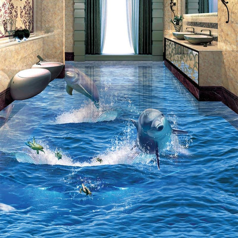 Image of Jumping Dolphins In Ocean Self Adhesive Floor Mural, Custom Sizes Available Maughon's