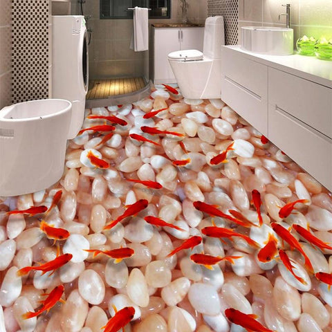 Image of Koi and White Pebbles Self Adhesive Floor Mural, Custom Sizes Available Household-Wallpaper-Floor Maughon's