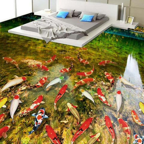 Image of Koi Pond Self Adhesive Floor Mural, Custom Sizes Available Floor Murals Maughon's