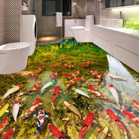 Image of Koi Pond Self Adhesive Floor Mural, Custom Sizes Available Floor Murals Maughon's
