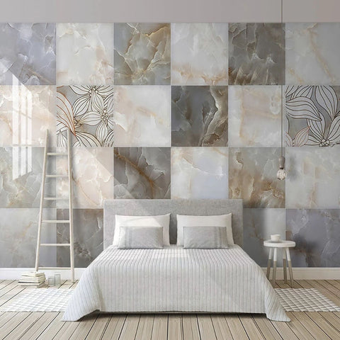 Image of Lattice Pattern Marble Squares Wallpaper Mural, Custom Sizes Available Wall Murals Maughon's Waterproof Canvas 