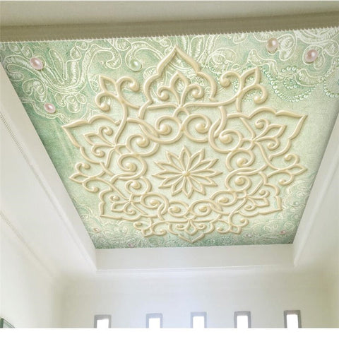 Image of Light Green and Yellow Medallion Ceiling Mural, Custom Sizes Available Ceiling Murals Maughon's