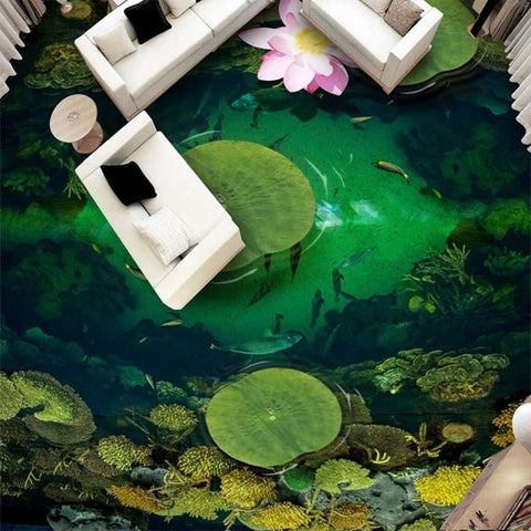 Image of Lily Pad Pond Floor Mural, Custom Sizes Available Floor Murals Maughon's