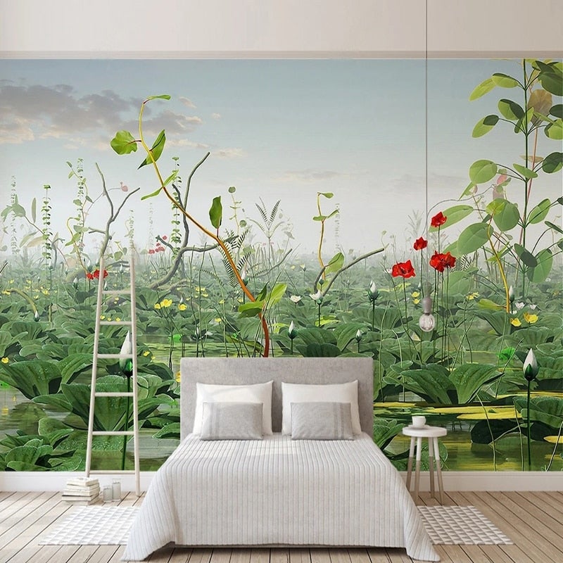 Lily Pond Waterscape Wallpaper Mural, Custom Sizes Available Wall Murals Maughon's