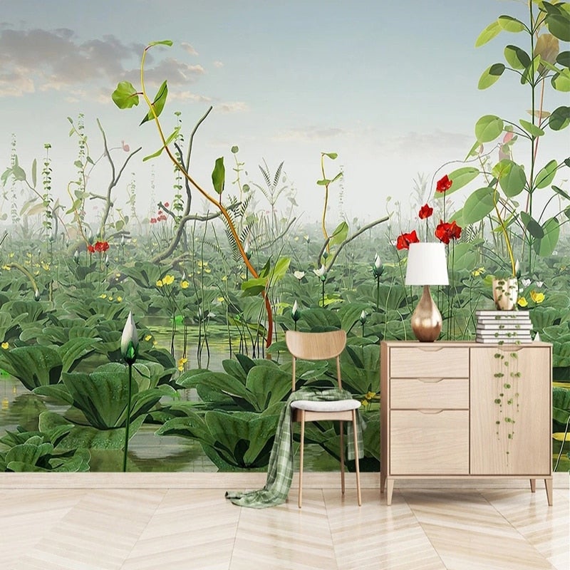 Lily Pond Waterscape Wallpaper Mural, Custom Sizes Available Wall Murals Maughon's