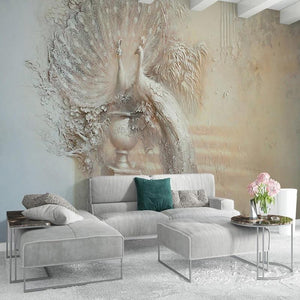 Majestic Peacocks with Urn Wallpaper Mural, Custom Sizes Available