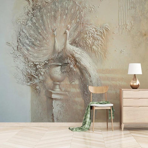 Image of Majestic White Peacock with Urn Wallpaper Mural, Custom Sizes Available Maughon's