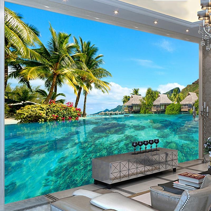 Maldives Sea View With Huts Wallpaper Mural, Custom Sizes Available Household-Wallpaper Maughon's