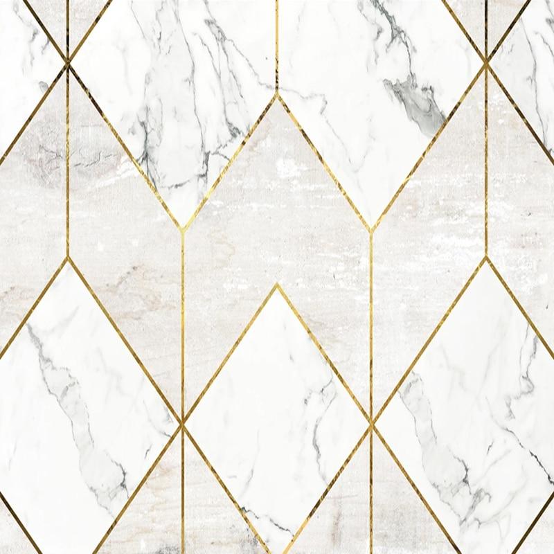 Marble Geometric Shapes with Gold Line Accents Wallpaper Mural, Custom Sizes Available Household-Wallpaper Maughon's