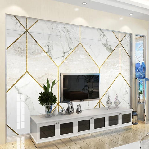 Image of Marble Geometric Shapes with Gold Line Accents Wallpaper Mural, Custom Sizes Available Household-Wallpaper Maughon's